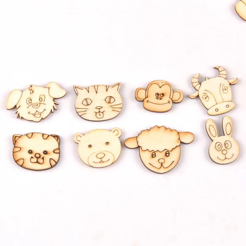 30pcs Wooden Natural and Cute Animal Patterns Sewing Home Decoration Diy Handmade Cutting and Pasting Woodwork Art