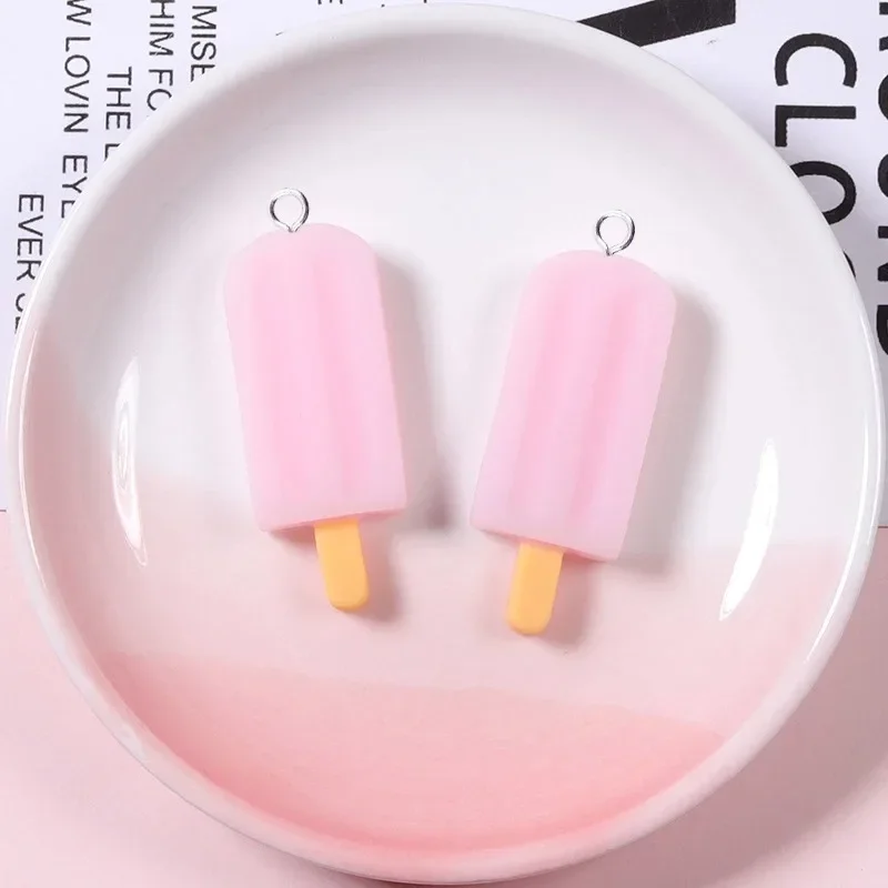 10Pcs Cute Solid Color Ice Cream Popsicle Floating Resin Charms, Lovely Pendants, Jewelry Findings for DIY Earring Making