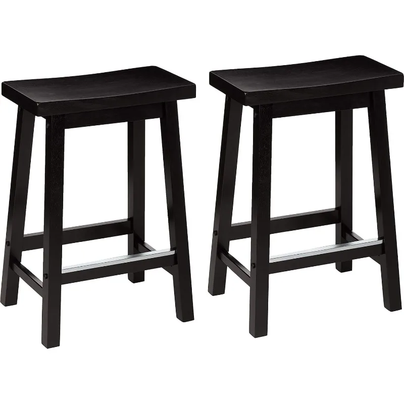 

Stool, Set of 2, Solid Wood Saddle-Seat Kitchen Counter-Height Stool, 24-Inch Height