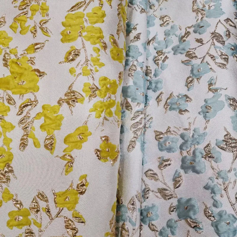 Brocade Embossed Jacquard Fabric Gold Silk Flower Design Sewing Material Cheongsam Dress Garment Fabric Sold By Meter