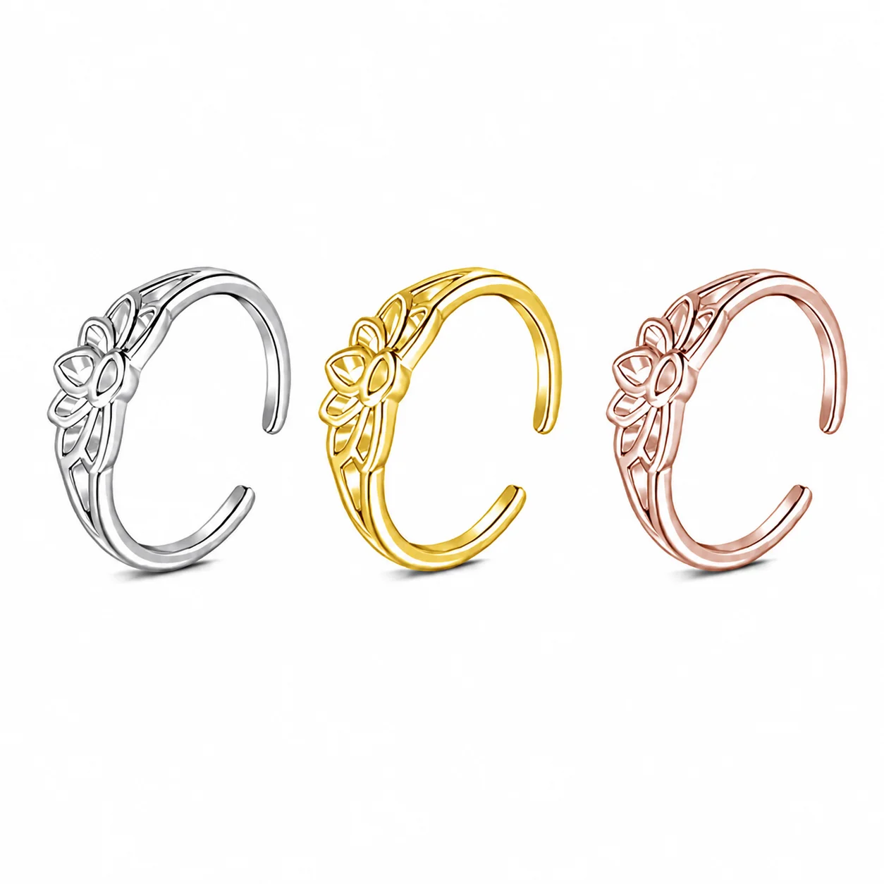Stainless Steel Lotus Flower Toe Ring for Women Adjustable Open Foot Finger Ring Gold Silver Rose Summer Beach Jewelry Gift view 6