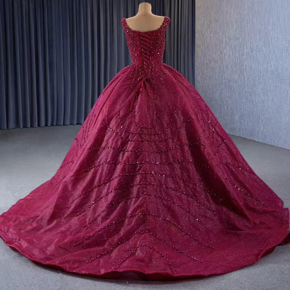 Vestido De Noche De princesa sin mangas con cuello redondo y cordones en la espalda con cuentas y lentejuelas, Vestido De Noche personalizable