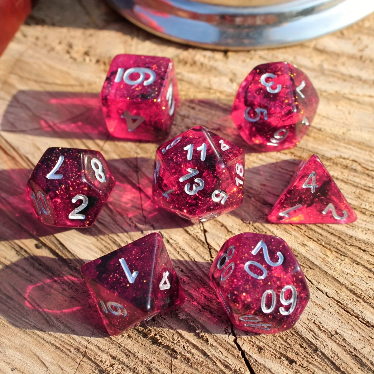 7Pcs/Set Dreamy Pink Galaxy Starry Sky Dice for DND Dungeons and Dragons Table Games D&D RPG Tabletop Roleplaying