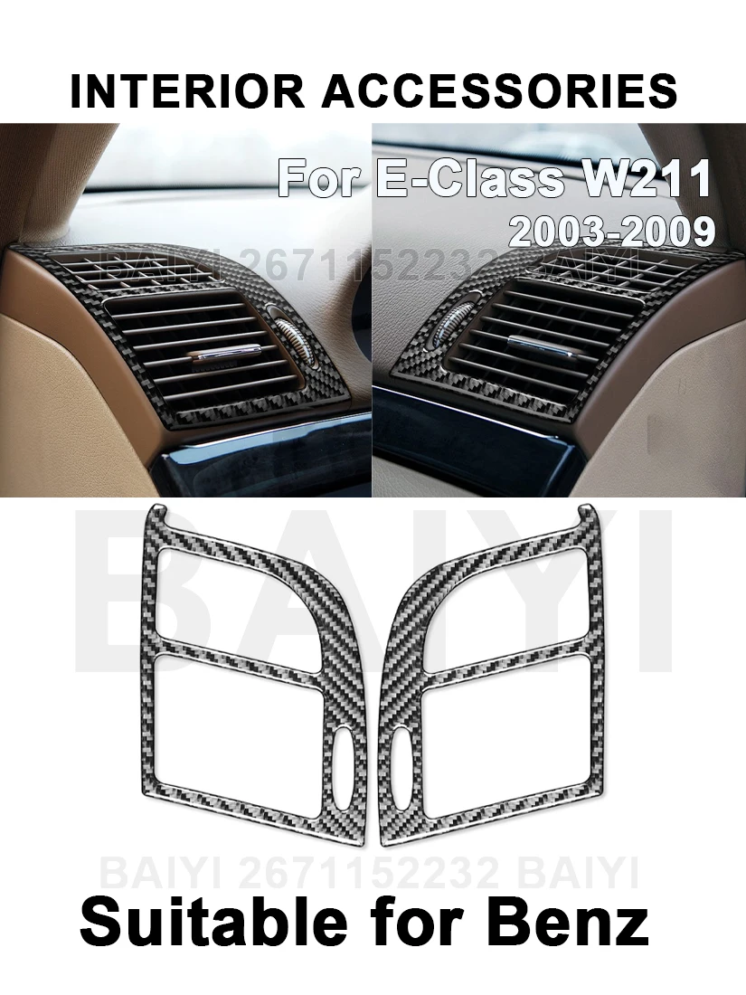 

2P Carbon Fiber Sticker For Mercedes Benz E-Class W211 2003-2009 Center Control Side Air Outlet Cover Trim Interior Accessories