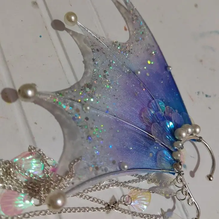 

Ушные накладки-украшения для волос в стиле русалки, серьги, аксессуары для косплея, ушные накладки в виде скумбрии, подвесные аксессуары для ханьфу, заколка-зажим для волос в стиле кои