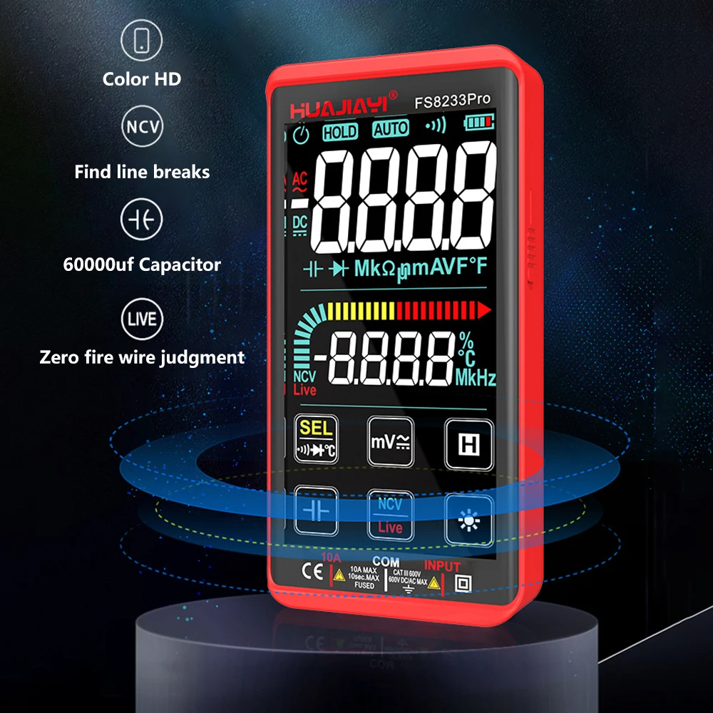 FS8233 PRO Slimme Digitale Touchscreen Multimeter Oplaadbare Multitester AC/DC Voltage Huidige Weerstand Temperatuur Tester