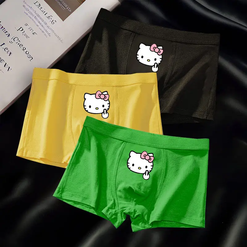 Cotton Men's Boxers Hello Kitty Cartoon Cute Underwear Colorful Undies High Quality Elasticity Breathable Underpants Lingerie