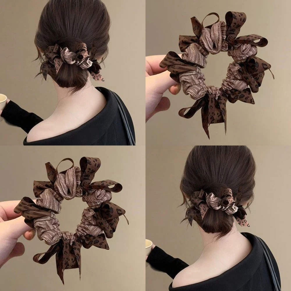 1pc Fashion Dongdaemun Inspired Woven Bow Scrunchies Large Intestine Hair Bands High Ponytails Meatball Buns Premium Textured
