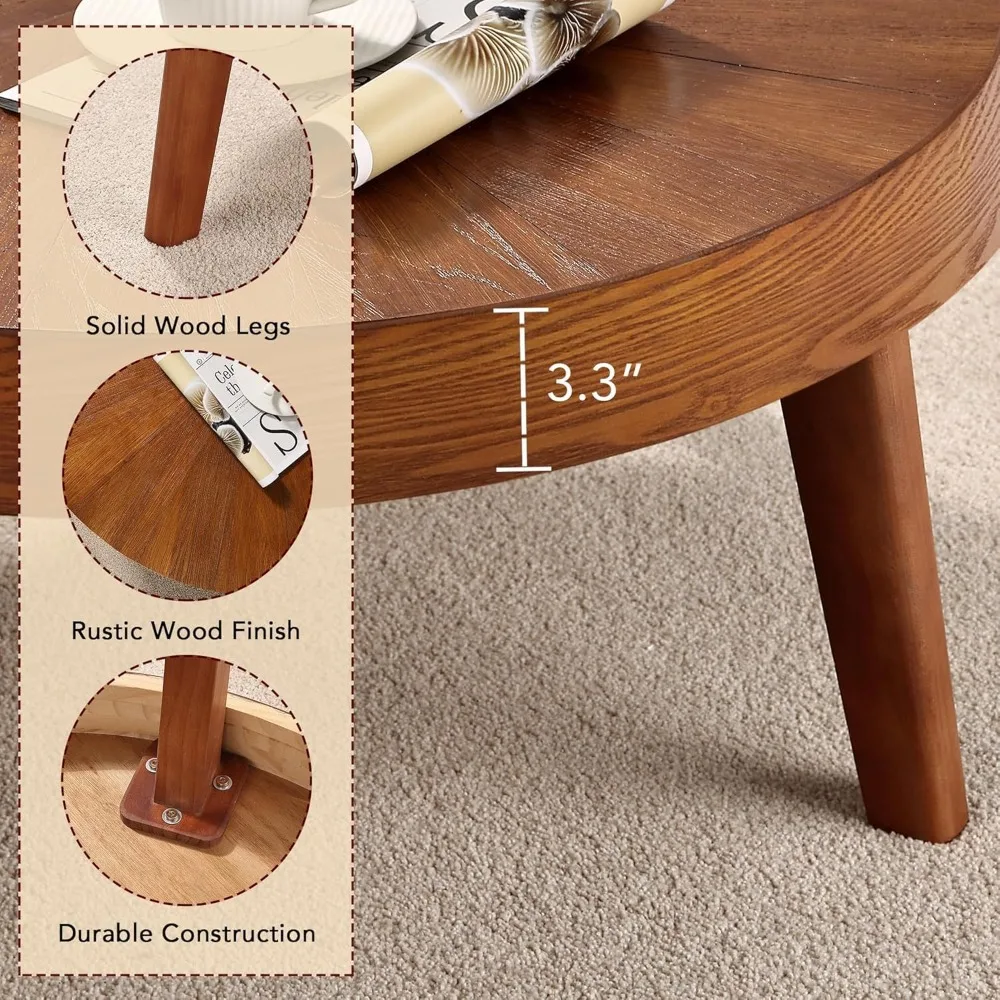 مجموعة من 3 طاولات قهوة مستديرة على طراز المزرعة مع طاولات متداخلة جانبية للأريكة البوهيمية ولمسة نهائية من الخشب الطبيعي لغرفة المعيشة و