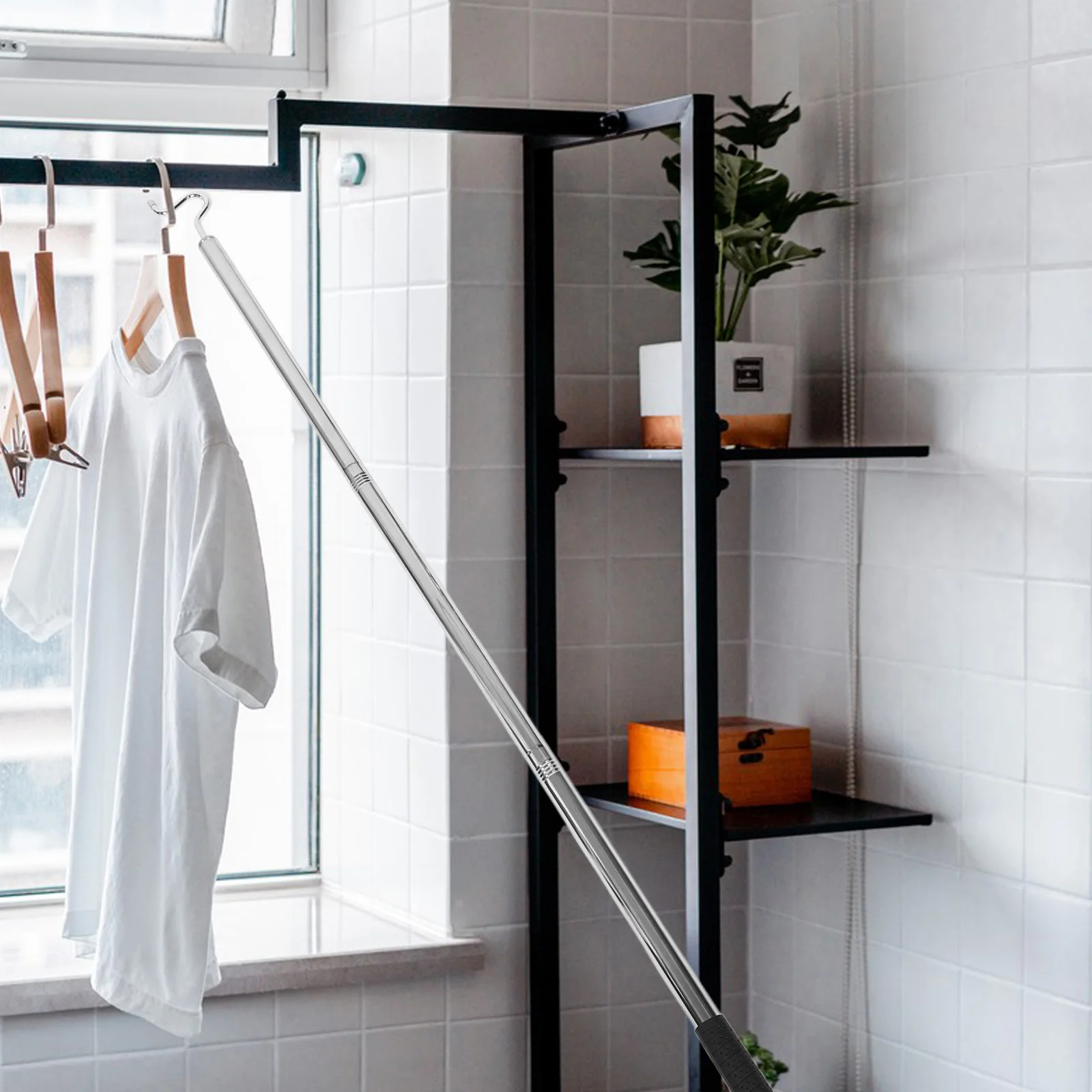 

Stainless Steel Clothes Drying Pole Hanger Rod Detachable Closet Hooks for Hanging