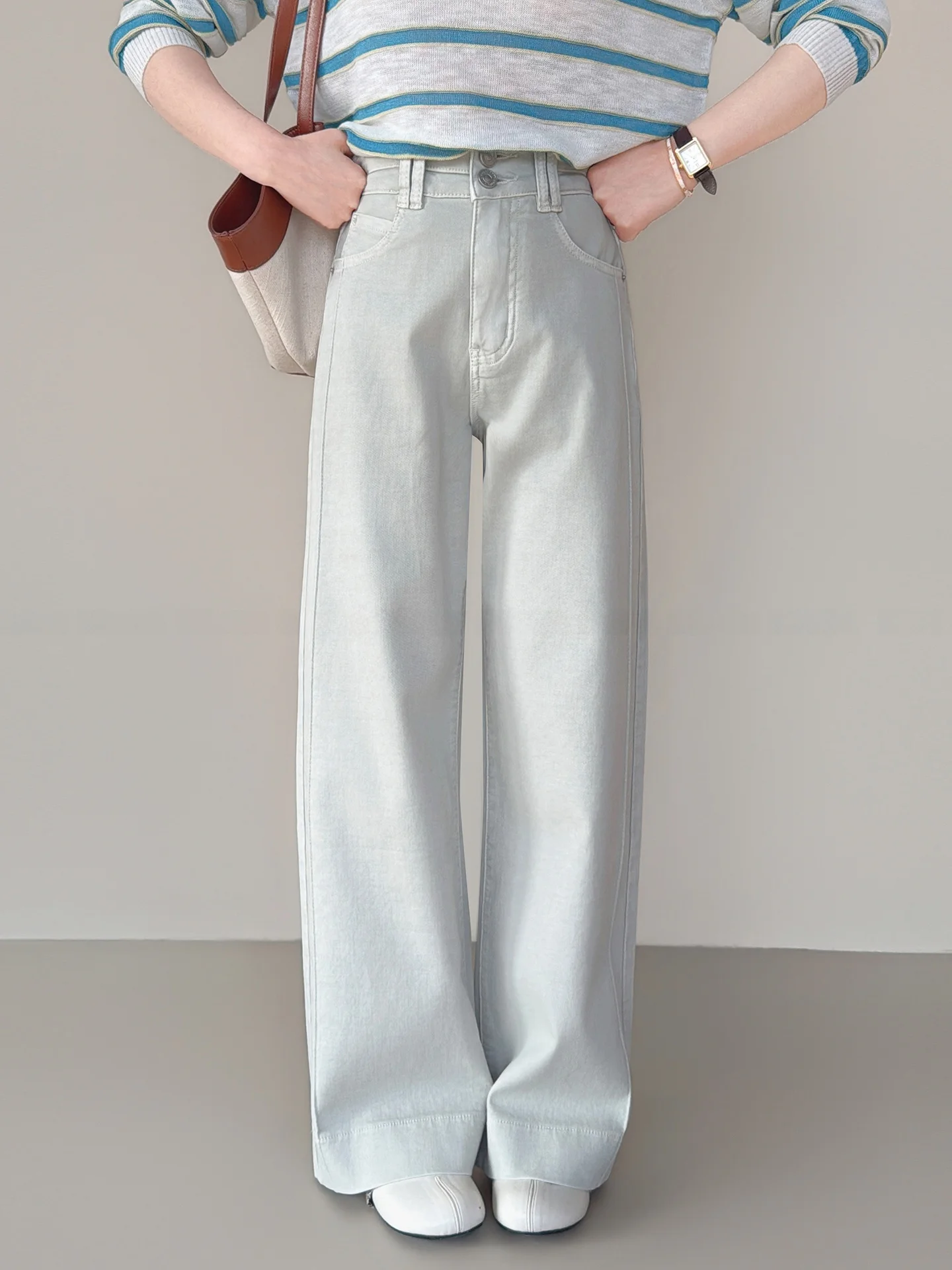 

Fashionable Retro Washed Denim Jeans High Waist Straight Leg Wide Leg Pants for Short Women Spring Summer Slimming Effect