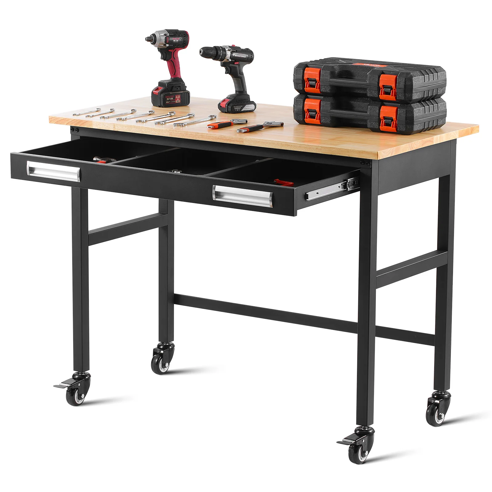 VEVOR 48 "Workbench 1500 ปอนด์ Work Bench เลื่อนลิ้นชักล้อ Rolling Workbench สําหรับโรงรถ Workshop Office Home