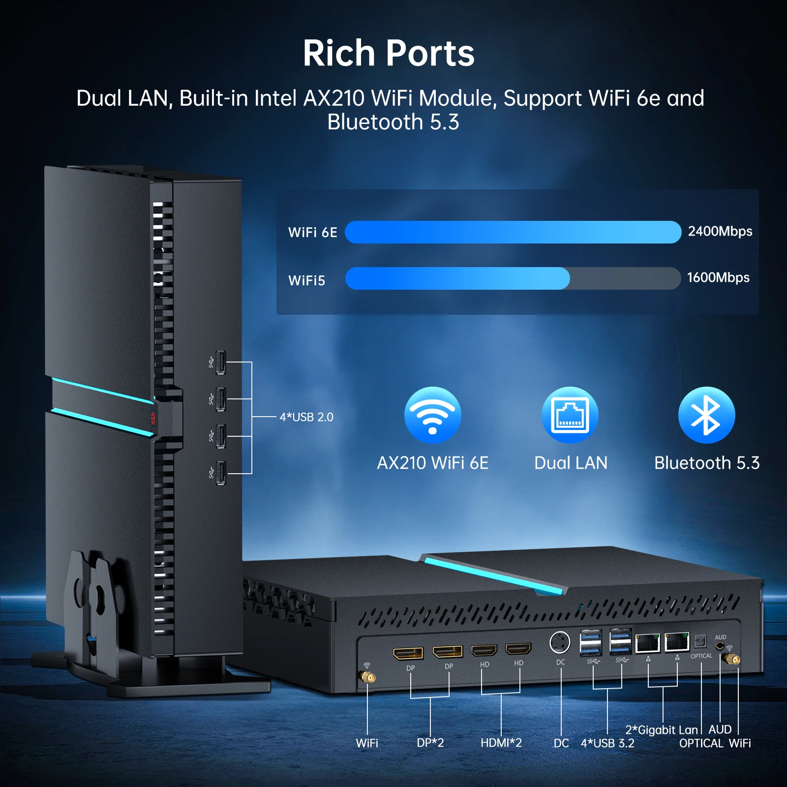 كمبيوتر ألعاب صغير من Msecore Core 13th Gen I9-13900F Cores RTX4060Ti كمبيوتر مكتبي 64G DDR5 RAM 2T PCIE 4.0 SSD WiFi 6E BT5.3