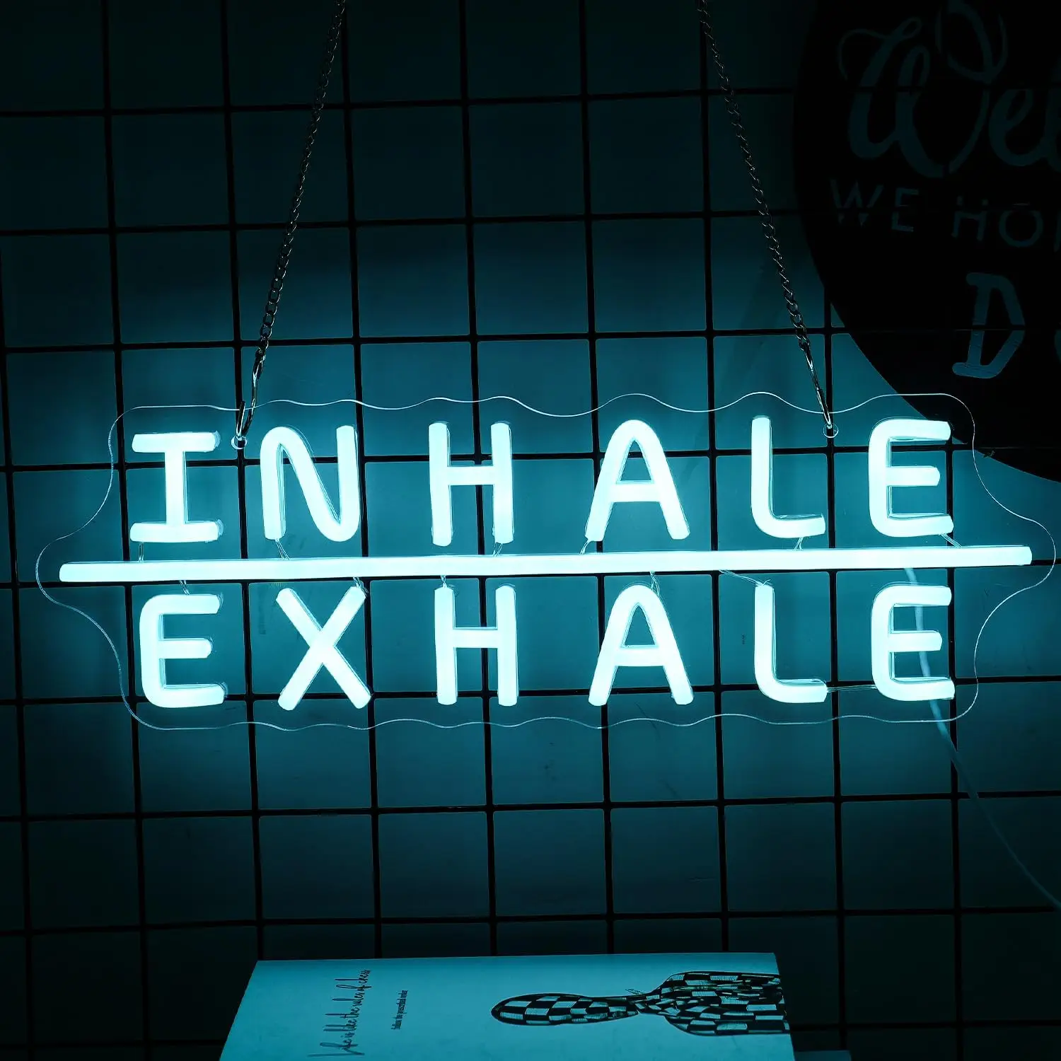 Inhale Exhale Neon Sign Yoga Neon Sign for Wall Art Decoration Ice Blue Neon Light for Pilates Art Neon Gym Sign Yoga studio