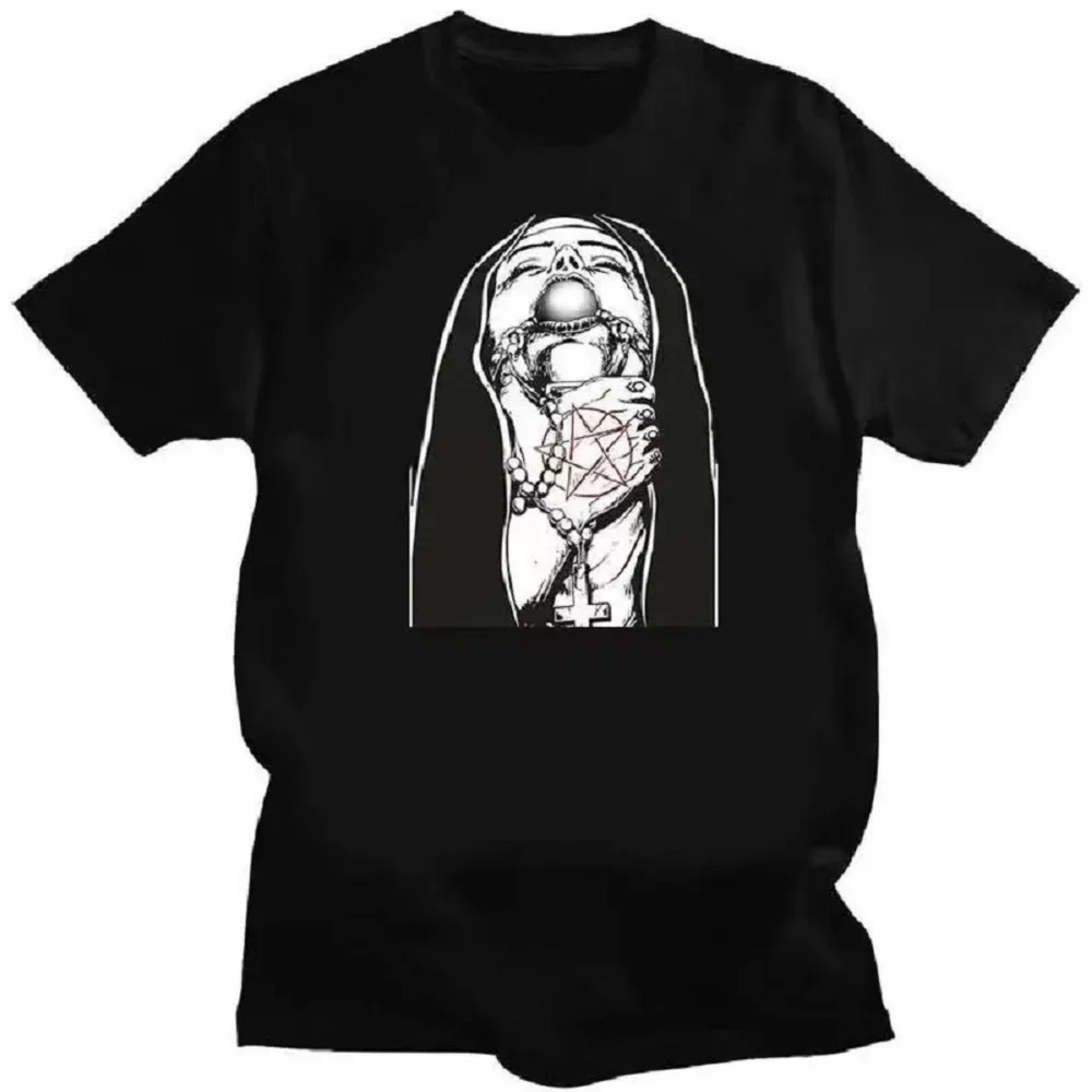 Camiseta de manga corta para hombre, camisa con estampado creativo, tatuajes de monja satánica, Unholy, Sexy, cómoda, divertida