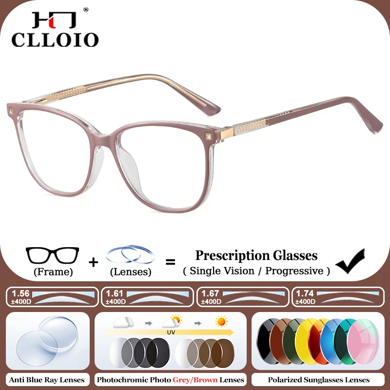 

CLLOIO Fashion Women Square Prescription Glasses Anti-reflection Photochromic Myopia Eyewear Anti Blue Light Progressive Glasses