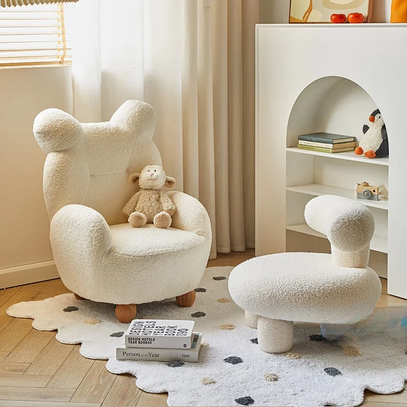 Little Bear Sofa Chair Cute Single Person Cartoon Seats Lamb Velvet Mini Lazy Mats Cream Style Furniture Fun High Back Stool Hot