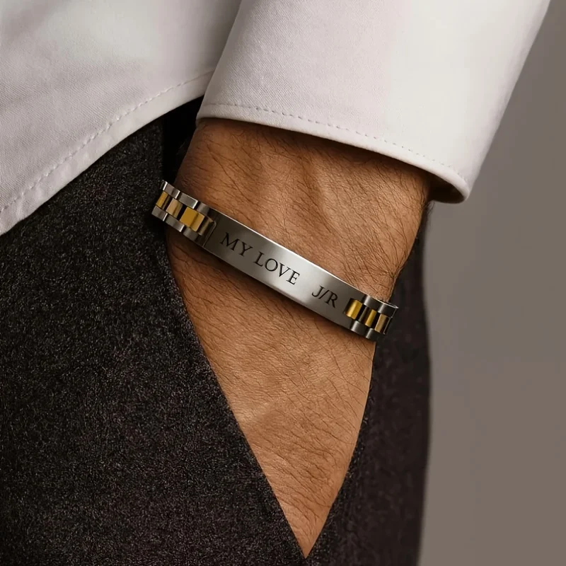 Customized Name Text Men's Bracelet, Engraved Gift