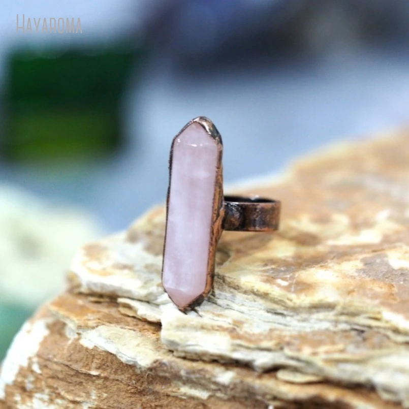 10Pcs Wholesale  Antique Bronze Color Rose Quartzs Crystal Double Terminated Point Hexagon Vintage Style Ring RM40993