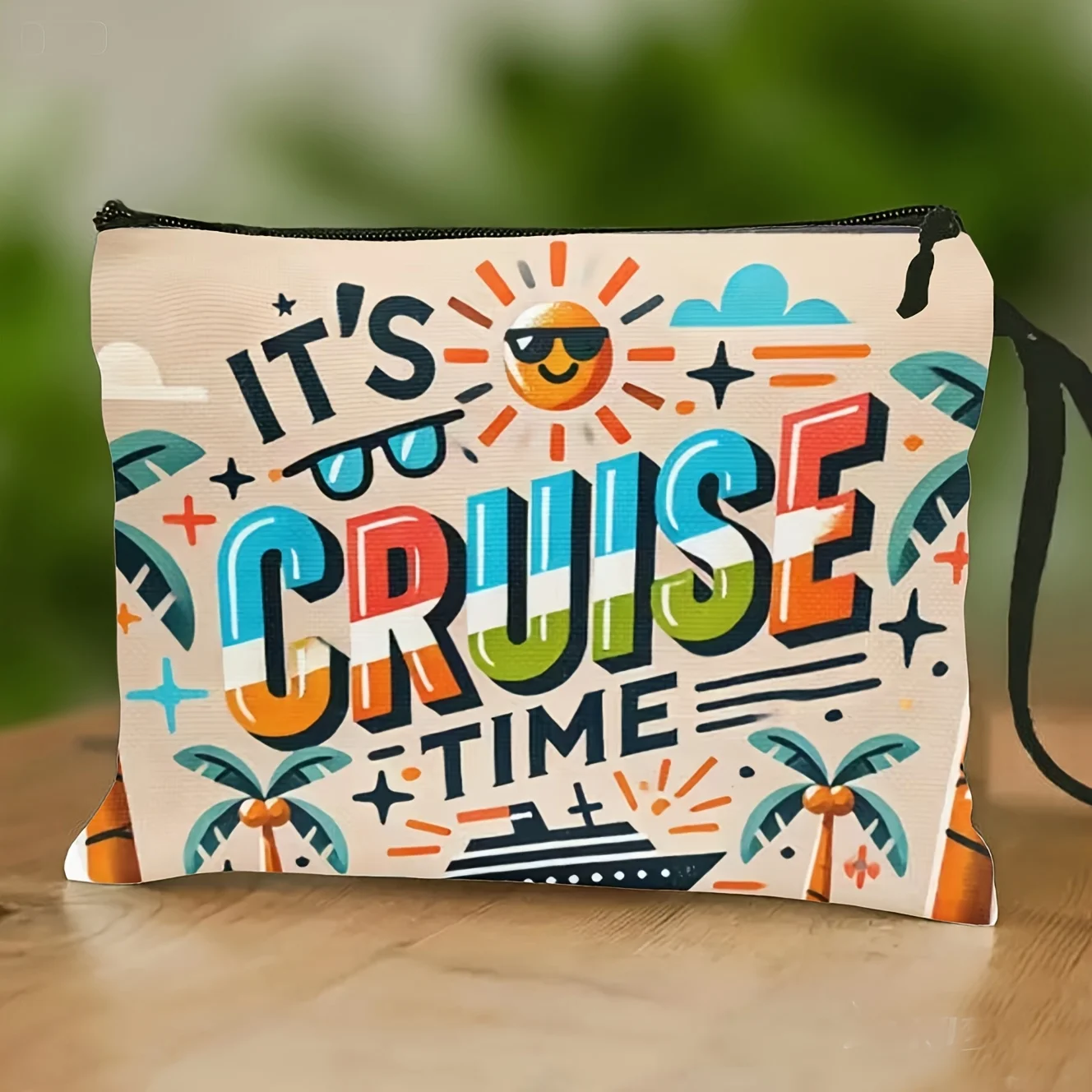 CRUISE TIME Cruise-Themed Cosmetic Bag For Travel Toiletries Featuring A Wrist Strap Perfect Gift For Sailing Enthusiasts