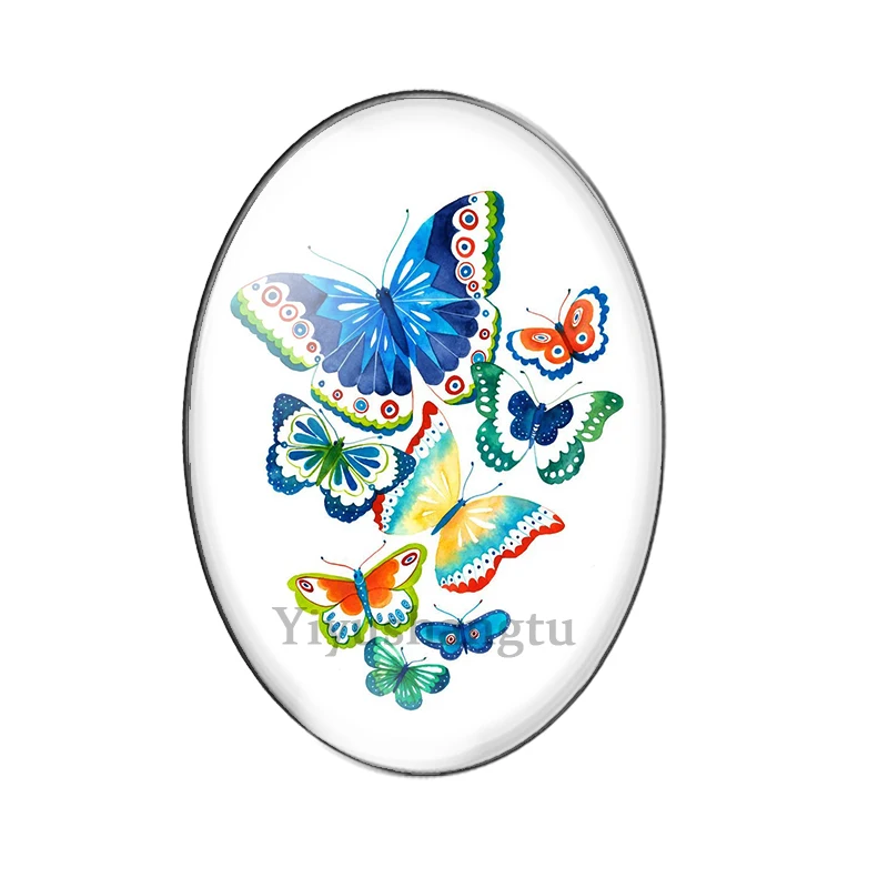 Fashion Colourful Butterflies flying and dancing 13x18mm/18x25mm/30x40mm Oval photo glass cabochon flat back Making findings