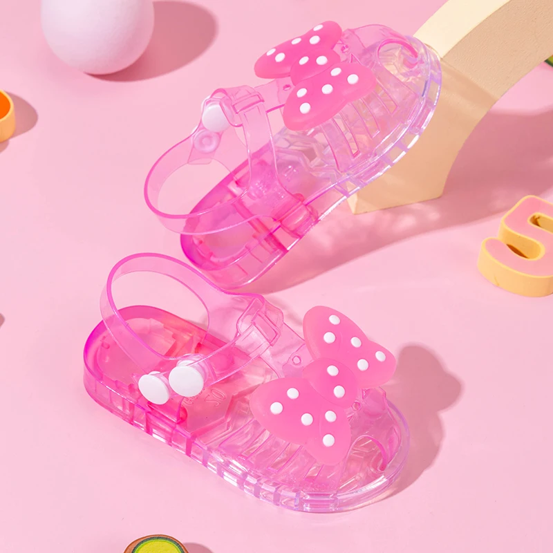 Girls Sweet Polka Dot Bow Jelly Sandals Cute Transparent Closed Toe Princess Shoes Summer Non-Slip Beach Casual Kid Footwear - view 6