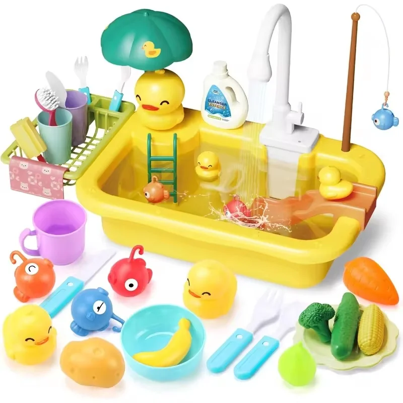 2024 New Play Sink With Kitchen Sink Tap Water  Electric Faucet Play Kitchen Toy Swimming Pool Floating Fishing Toys Water Play