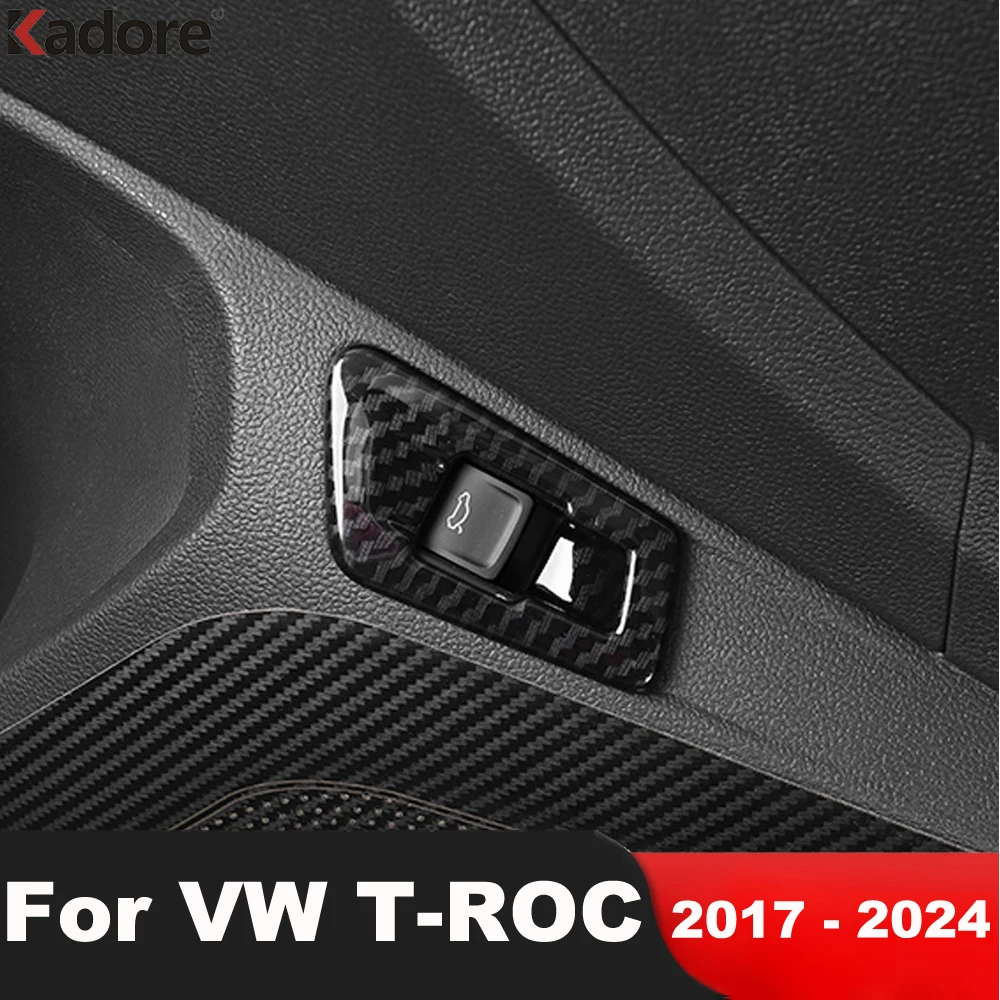 For Volkswagen VW T-ROC TROC 2017-2022 2023 2024 Carbon Fiber Rear Trunk Switch Control Button Cover Trim Car Inner Accessories