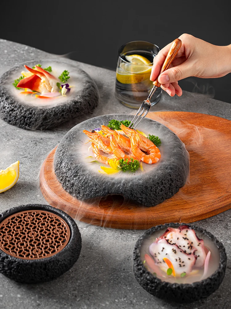 Featured Molecular Cuisine Dry Ice Creative Meteorite Ball Plate-Bit round Japanese Style Tableware