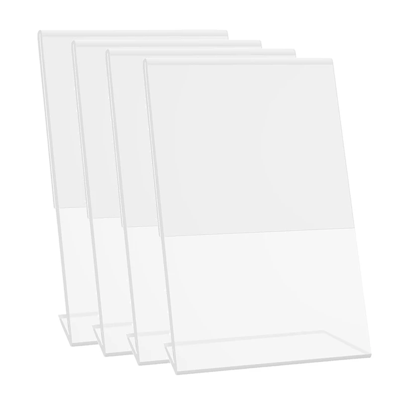 5X7in, 4 Pack Clear Plastic Sign Holder Sign Display Holder With  Slanted Back, Flyer Document Paper Display Stand