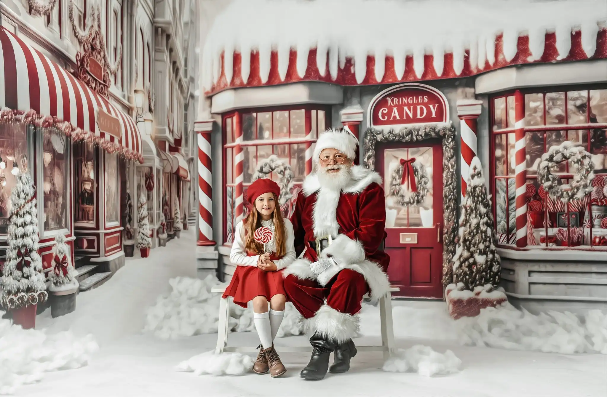 Kringles Candy Store Backdrops Christmas Kids Portrait Props Child Baby Photocall Photostudio Xmas Santa Snowy Street Background