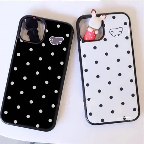 한국어 INS 달콤한 소녀 천사 날개 웨이브 포인트 사랑스러운 전화 케이스 iPhone 16 15 14 13 12 11 Pro Max XR XS MAX 7 8 Plus Y2K 커버