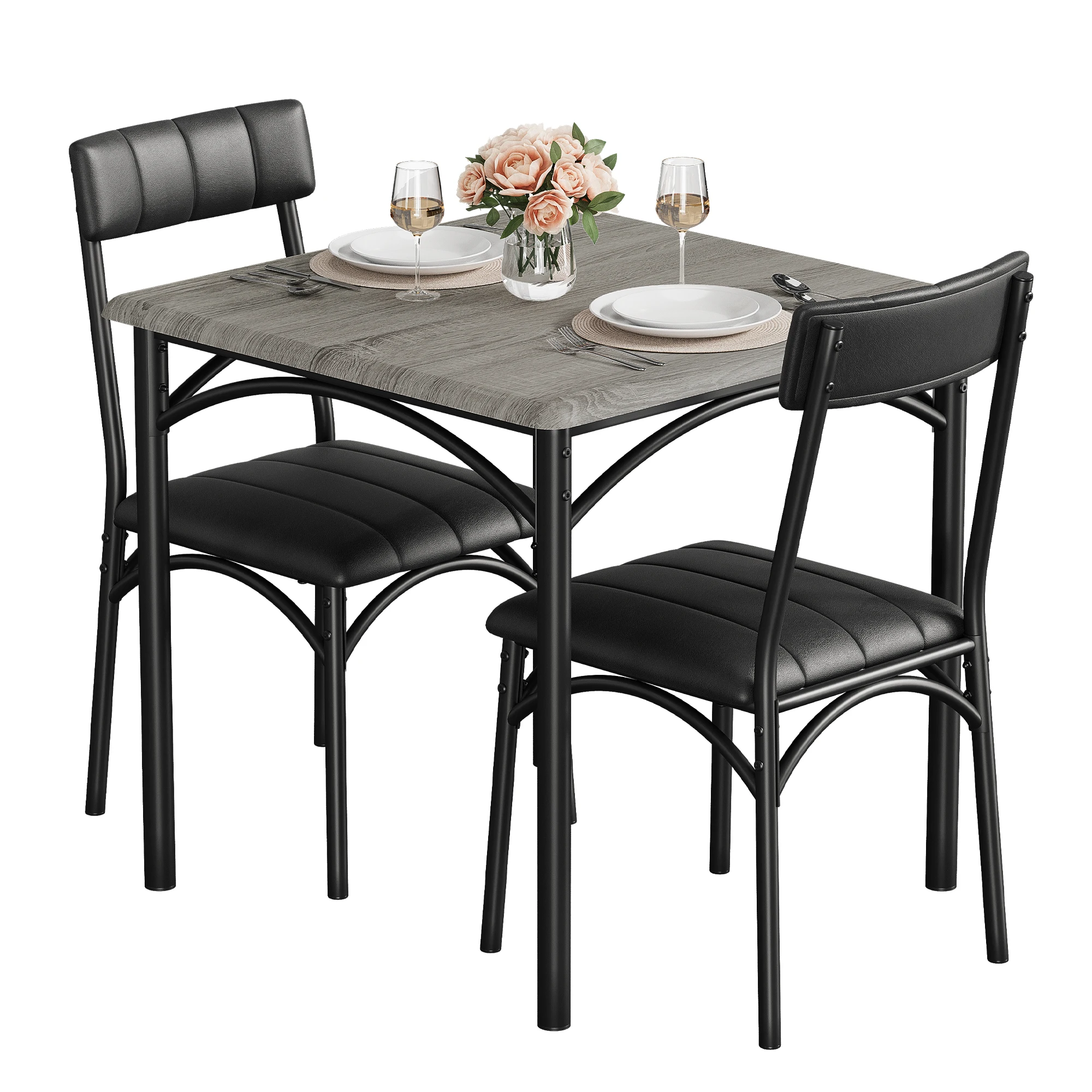 

3-Piece Indoor Rectangular Table Kitchen, Dining Table Set for 2 with Space-Saving Design, Table Furniture Set for Kitchen