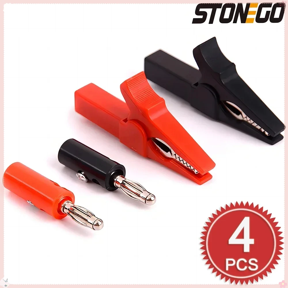 STONEGO 4Pcs 55mm Alligator Clips with 4mm Banana Plug Test Cable Red Black Electrical Testing Accessories