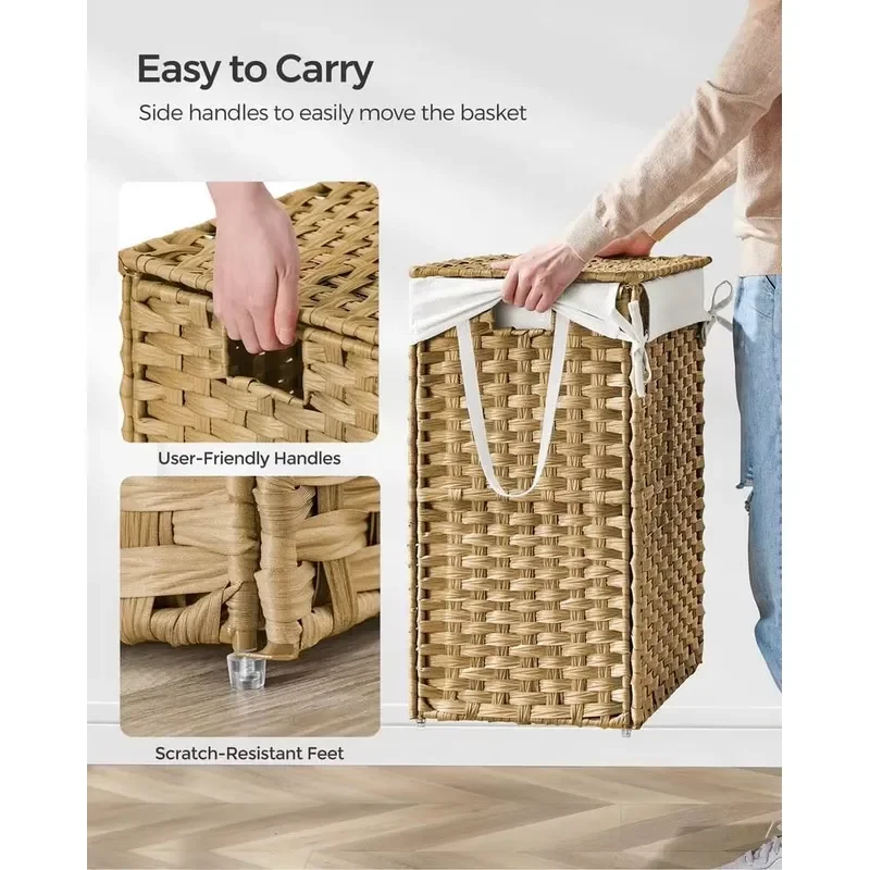 Decorative woven wall art basket with lid, grey ecological paper rope hand woven laundry storage basket with nylon polyester