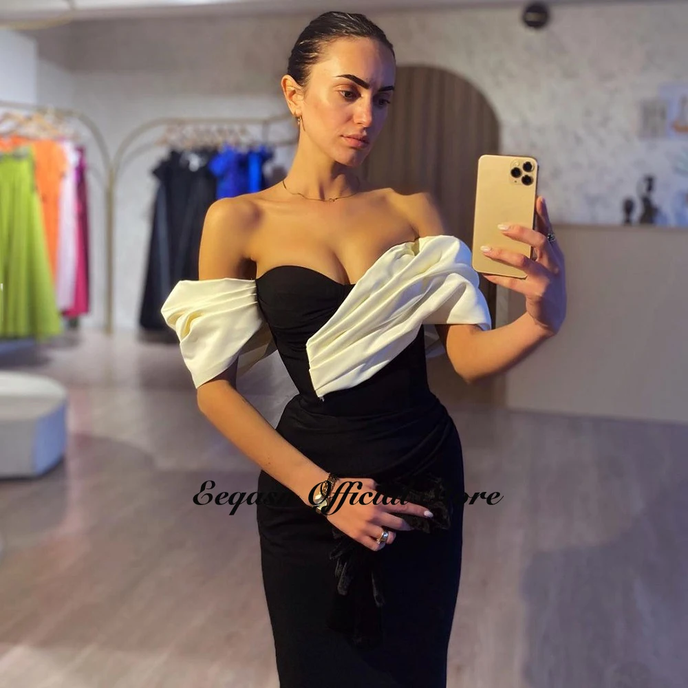 Mermaid Black and White Evening Dresses Long Satin Formal Occasion Dress Arabian Dubai Women Prom Party Gowns Customized