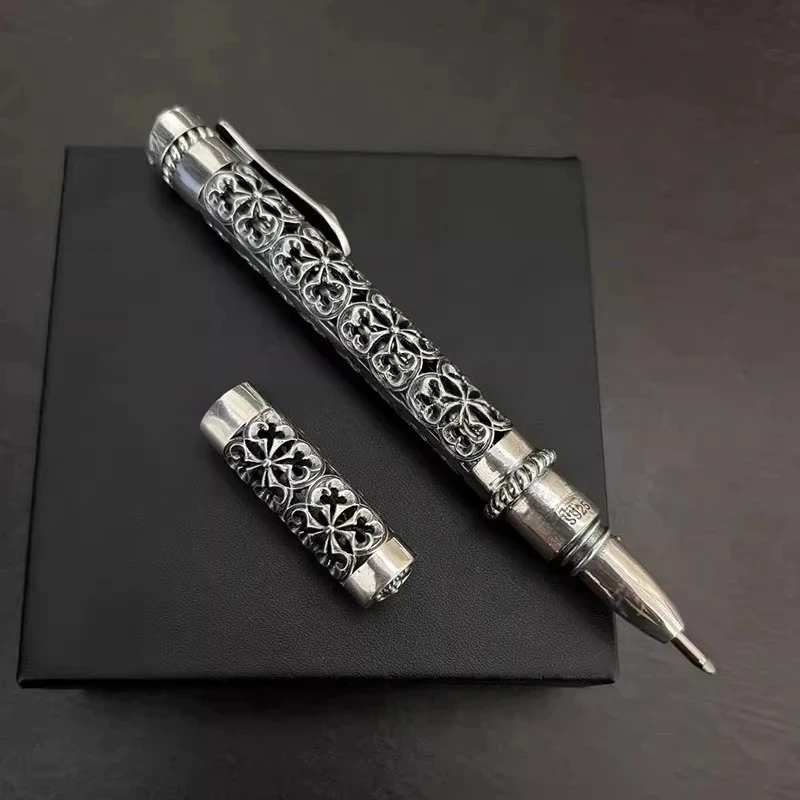 

For 925 silver Ballpoint Pen Vintage and Elegant 925 Silver Hollow Carved, Business Signature Pen High Quality Ornament