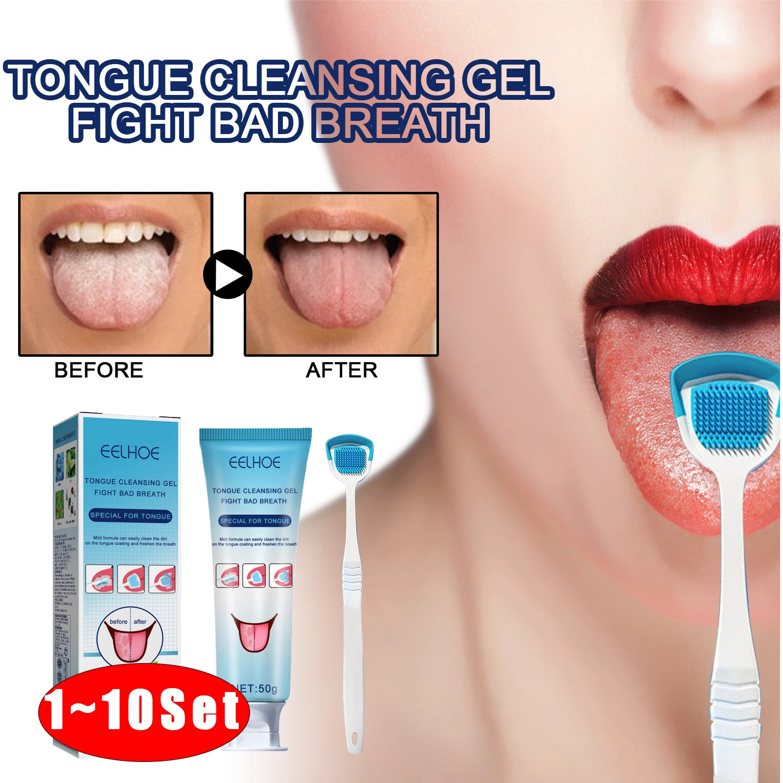 Tongue Scraper Tongue Cleaning Gel Tongue Brush Helps Fight Bad Breath Tongue Cleaner Brush Precise Cleaning Brush Kit