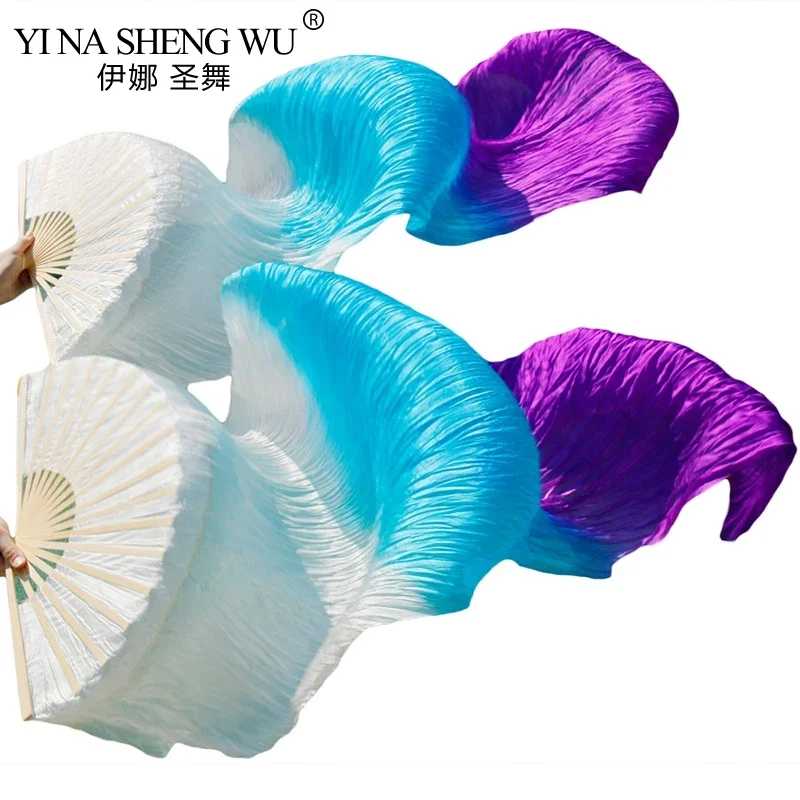 Imitation Silk Unisex High Quality Belly Dance Fans 1 Pair Handmade Dyed Belly Dance Props Long Rayon Silk Fans 150/180/210x90cm