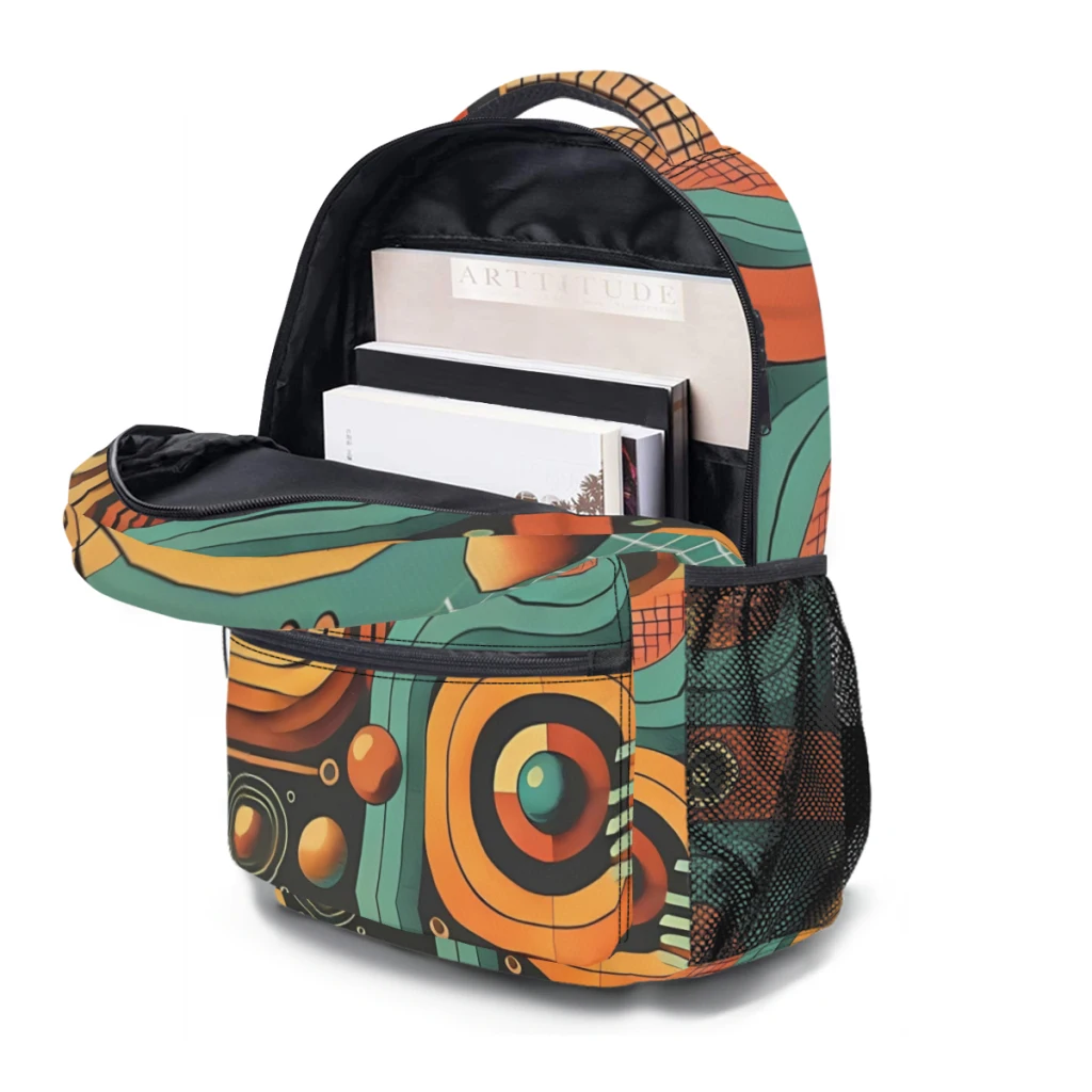 Nostalgische Retro Futurisme Abstract Ontwerp Bedrukt Lichtgewicht Casual Jeugdrugzak Schooltas Voor Kinderen