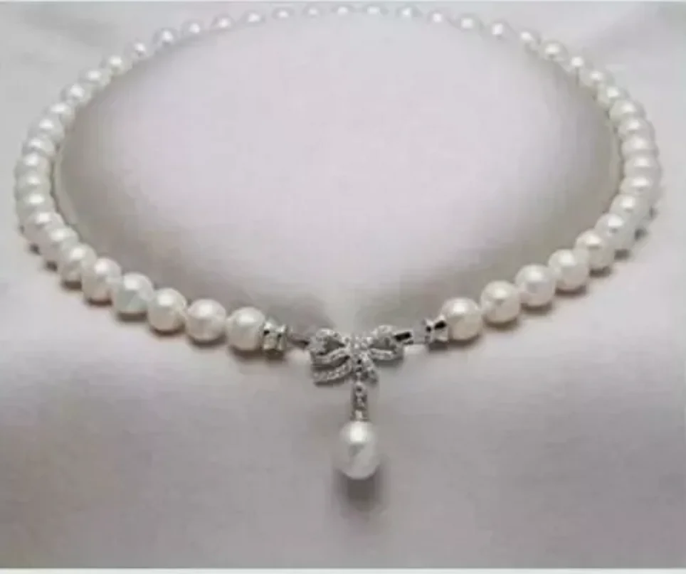 sell well AAAA Round 9-10mm South Sea White Pearl Necklace 18 inch+ Pendant 925s