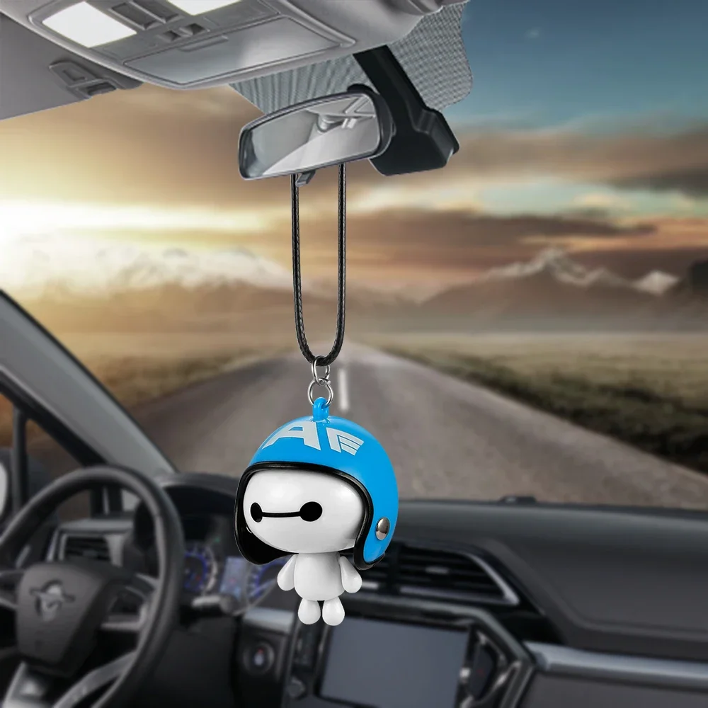 Car Pendant Cute Helmet Baymax Robot Doll Hanging Ornaments Automobiles Rearview Mirror Suspension Decoration Accessories Gifts