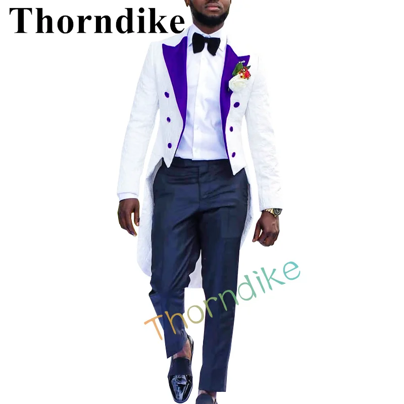 Thorndike Red Peaked Lapel Long Suits Men Custom Made White Wedding Party Tuxedos 2022 Two Pieces Set Male Bluzer With Pants