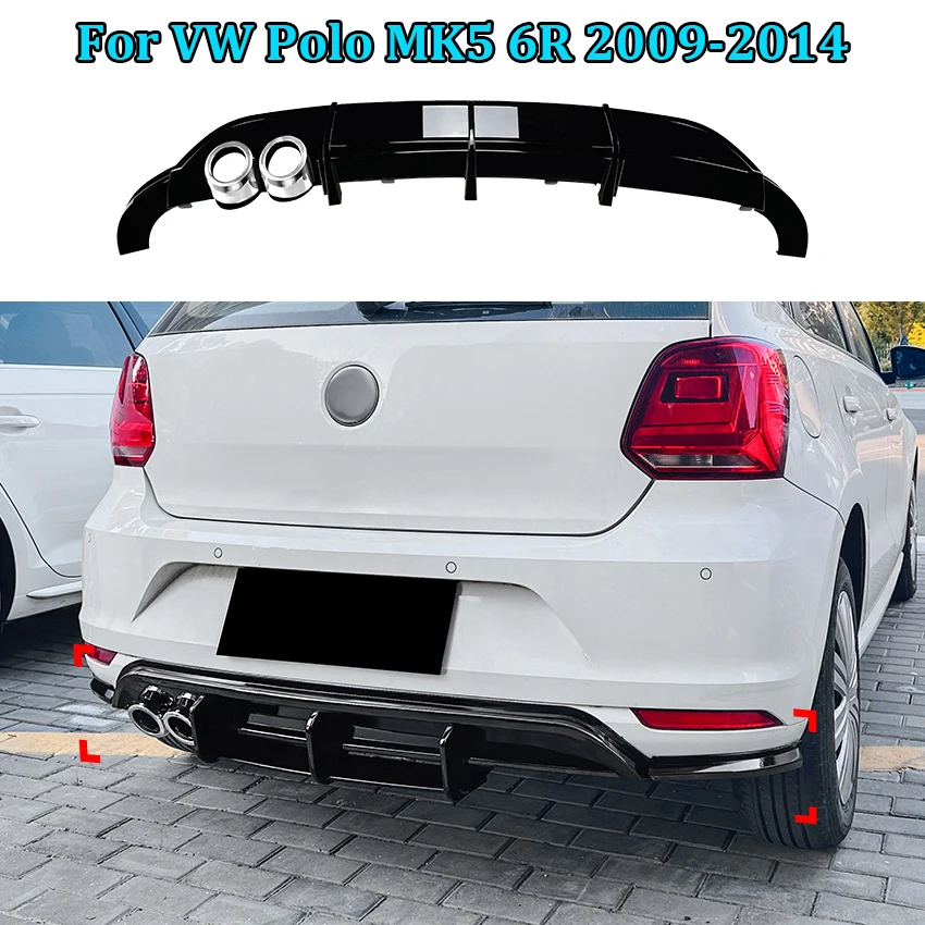 

For VW Polo MK5 6R 2009-2014 Rear Bumper Diffuser Lip Chin Spoiler Body Kit Black Carbon Look Exterior Accessories Tuning Parts