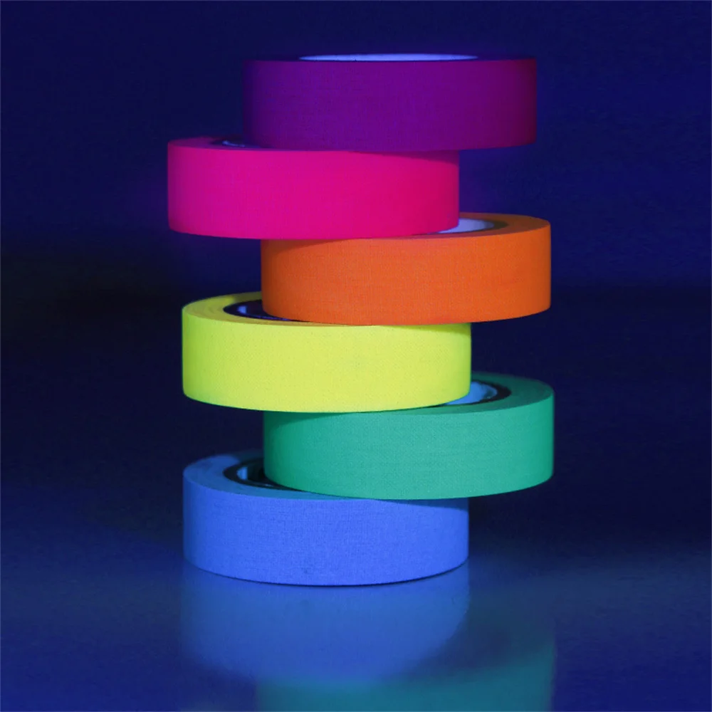 1set Neon Gaffer Cloth Tape Fluorescent Rainbow Color Party Non-Reflective Glow in The Dark Tape Under UV Black Light