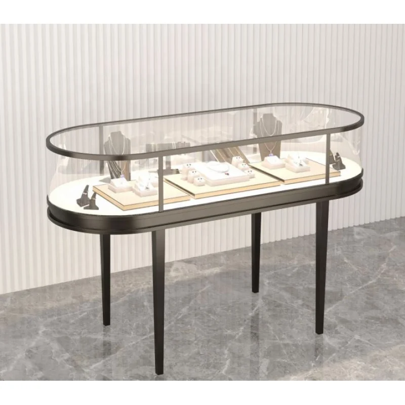 2025customized.Curved Jewelry Shop Fixture Glass Display Counter Lockable Jewelry Glass Vitrine Showcase Display Cabinet