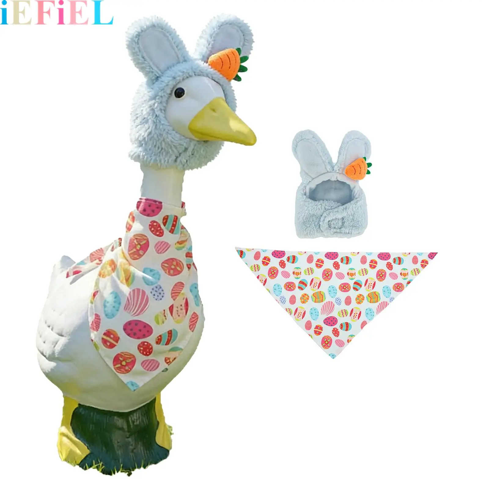 

2 Pieces Easter Bunny Porch Goose Set Adjustable Bunny Hat Colorful Egg Scarf Easter Decoration Lawn Garden Yard Decor