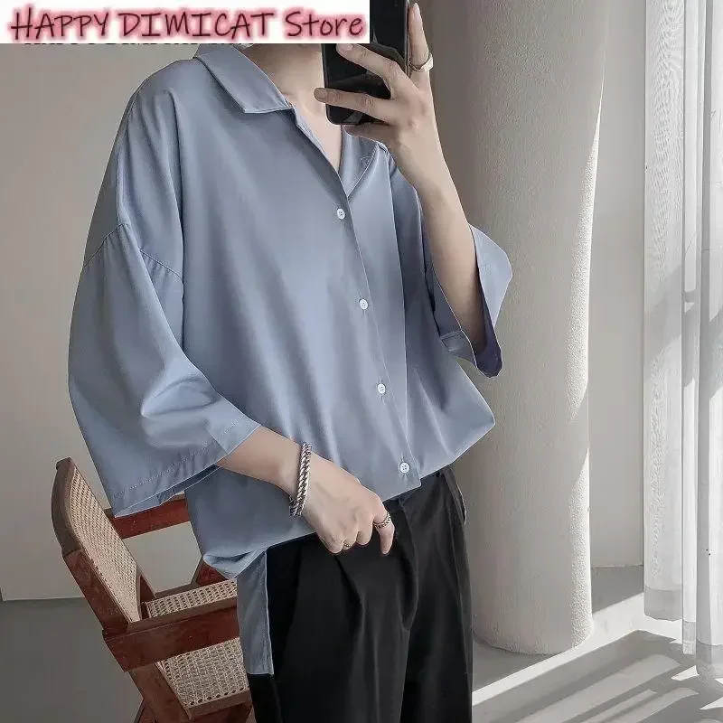 Korean loose short-sleeved shirt for men, monochromatic business casual shirt, summer dress, fashion, m-2xl