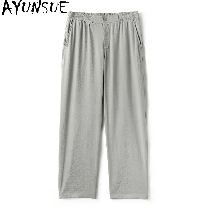 

AYUNSUE 87% Mulberry Silk 13% Nylon Pants for Man Summer Elastic Waist Light Thin Trousers Casual Pants Men Streetwear Clothing