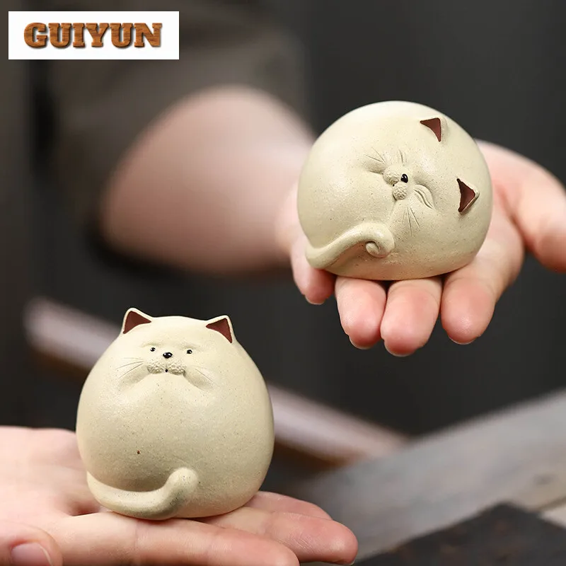 Lucky Cat Purple Clay Tea Pet Cute Animals Tea Table Decoration Soft Healing Tea Play Figurine Toys Desktop Sculpture Crafts